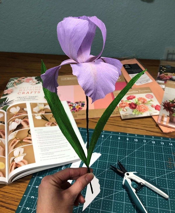 Finished purple crepe paper Iris flower