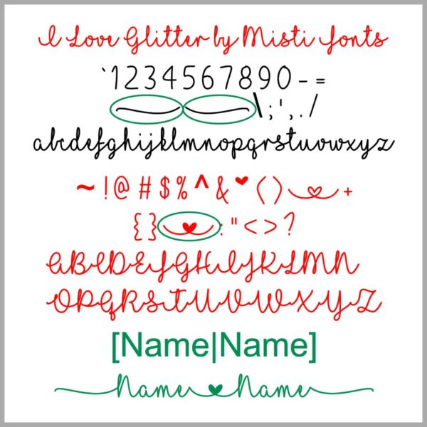 I Love Glitter Font all the characters post Little Gray Squirrel