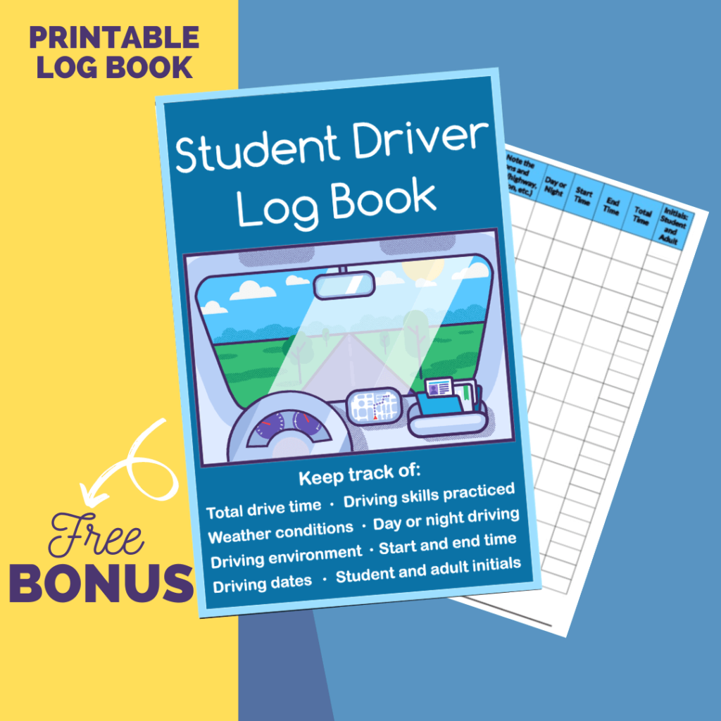 Image of Student driver log book cover and inside page