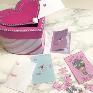 Print and cut valentine cards with handmade heart shaped box