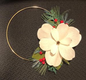 Gorgeous winter paper wreath using instructions from Lia Griffith, crepe paper, and frosted craft paper