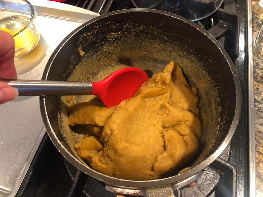 Pumpkin churro paste coating the side of the pot when cooking